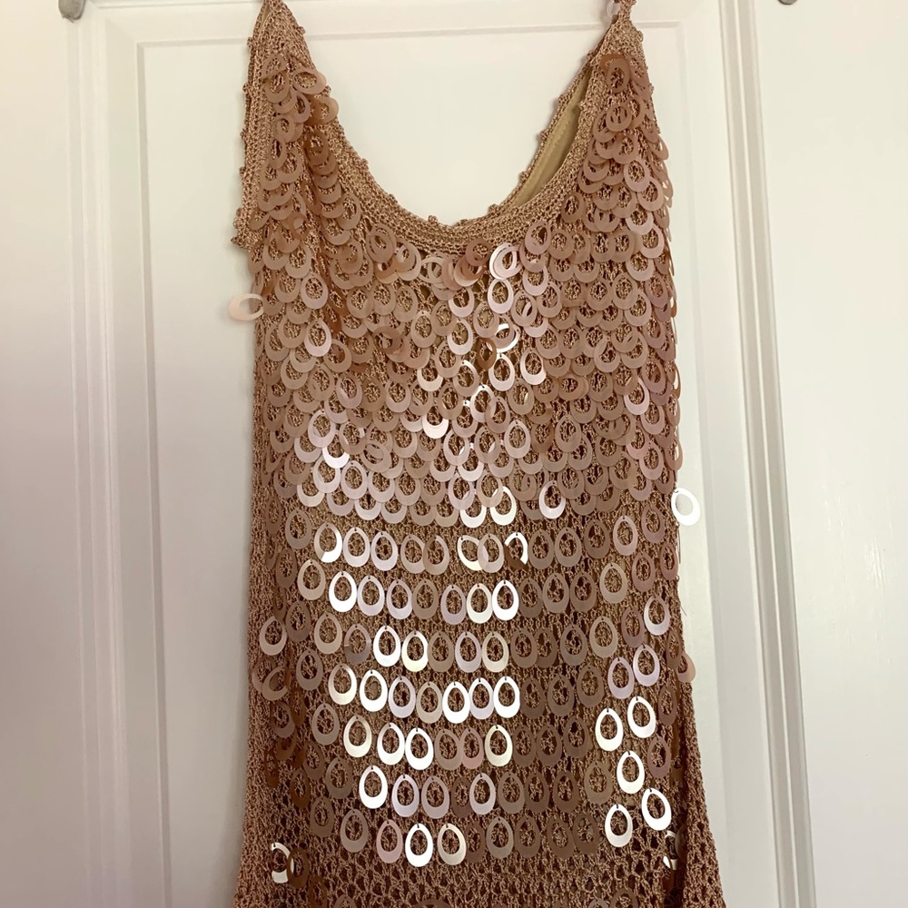 Nude Crocheted Lined Stretch Camisole Top w/Piettes Size 40 (fits 2-4)